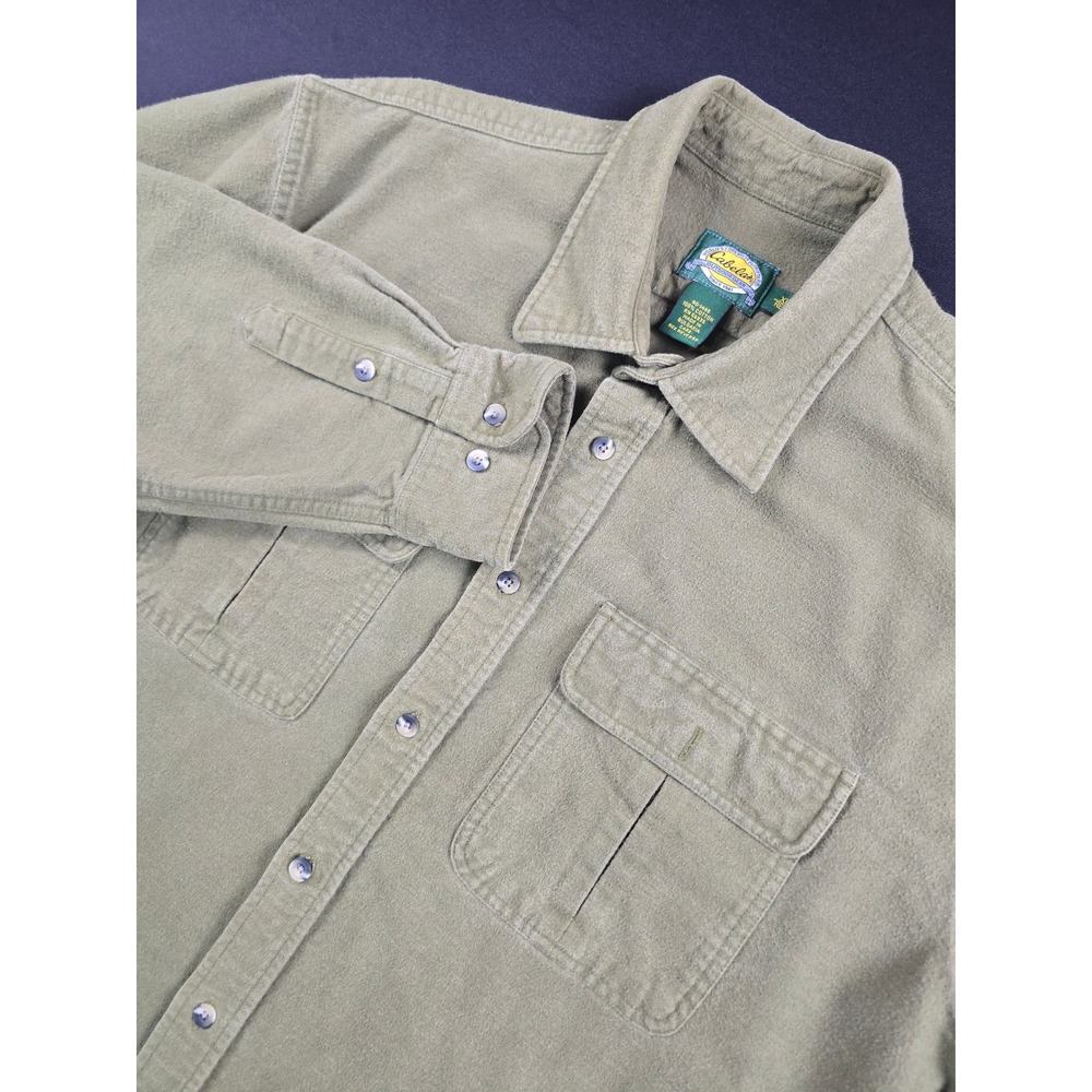 Cabelas Mens XL Flannel Shirt Olive Green Cotton Button Down Long Sleeve Outdoor